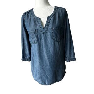 Lands End Pullover Shirt Blue Denim Tunic SZ 2